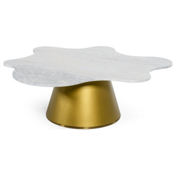 Ioannis High Glam White Marble and Gold Coffee Table