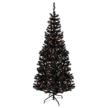 4' Pre-Lit Black Artificial Tinsel Christmas Tree Clear Lights