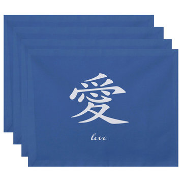18"x14" Love, Word Print Placemat, Blue, Set of 4