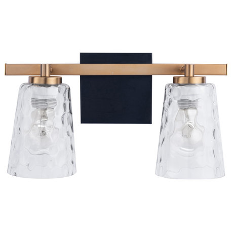 2-Light Modern Gold Wall Sconce With Glass Lampshade
