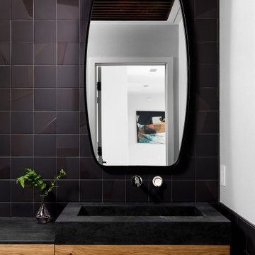 Modern Powder Room Charcoal Black Vanity Sink Project Design By Darash