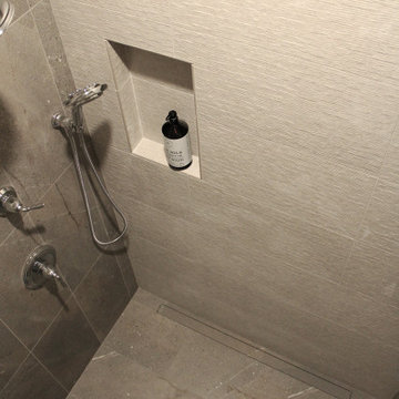 Tiled Guest Bathroom - Tile, Linear Drain, and Installation by Exact Tile Inc