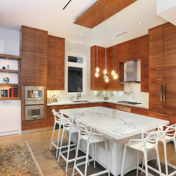 Flat, Dark walnut veneer Doors and Concealed Fridge Panels