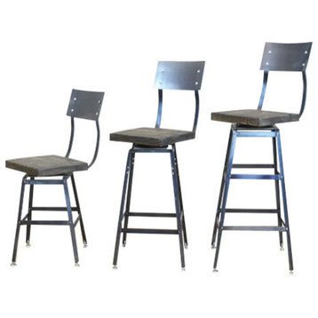 Reclaimed Urban Wood Swivel Bar Stool Chair With Back, 25x16x16, Beeswax
