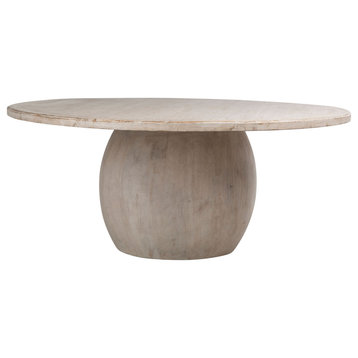 Belize 72" Round Reclaimed Pine Modern Dining Table With Ball Pedestal Base