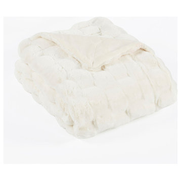 Brick Textured Faux Fur Throw Blanket, White