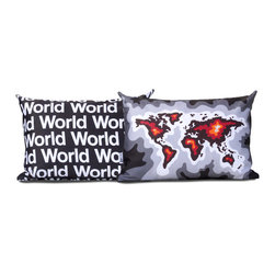 World map pillow, charcoal orange - Decorative Pillows