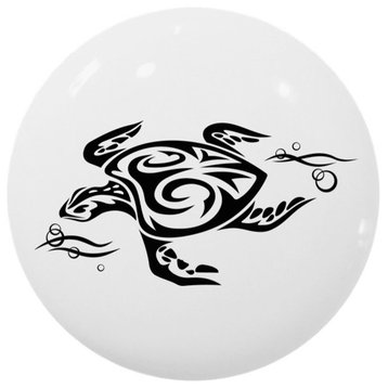 Tribal Sea Turtle Swimming Ceramic Cabinet Drawer Knob