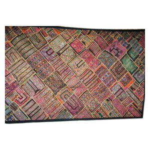 Mogul Interior - Sari Tapestry Handmade Vintage Patchwork Wall Hanging Throw - Tapestries