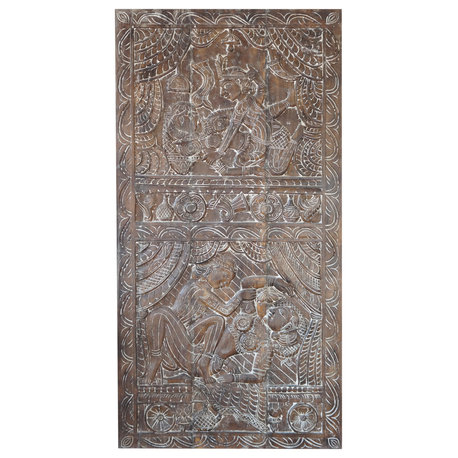 Consigned Handcarved Kamasutra Door, Carved Wood Door Panel, Wall Sculpture