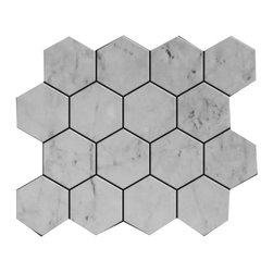 Carrara Marble Italian White Bianco Carrera 3" Hexagon Mosaic Tile Polished - Home Accessories & Decor