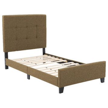 CorLiving Ellery Twin Size Clay Brown Contemporary Fabric Tufted Bed with Slats