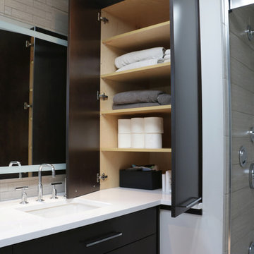 Modern City Style: Linear Taupe and Espresso Master Bath