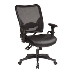 Professional Dual Function Ergonomic Air Grid Office Chair with Leather Seat - Office Chairs