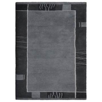 Hand Knotted Tibbati Wool Area Rug Contemporary Gray Black