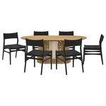 Armen Living - Pasadena Erie 7-Piece Oval Dining Set, Natural Oak/Black Paper Cord Chairs - Transform your indoor dining space with the Pasadena Erie 7 Piece Oval Dining Set from Armen Living. This contemporary dining set features: 1 oval Pasadena table with a solid wood base and concrete bottom for added stability, and 6 Erie chairs constructed with solid wood frames and woven paper cord. The Danish and mid-century modern influences shine through in the sleek design that combines functionality with artistic flair. As versatile furniture pieces, these dining chairs transcend their traditional role, doubling as smart accent chairs or chic additions to your vanity. The ergonomic design ensures comfort during meals, providing both flexible support and style, while the open back and paper cord create a chair with unparalleled breathability. With a generous tabletop length of 79 inches, this dining room table provides ample space for family dinners or entertaining guests. Crafted with meticulous attention to detail, the oval shape of the table adds a touch of modern elegance to any space. This cohesion serves to enhance the clean, simple aesthetic of this set, which is sure to create a focal point in any room. Perfect for intimate dinners or casual family meals, this 7-piece set is designed for those who appreciate a blend of form and function. Elevate your dining experience with the Pasadena Erie dining table set. This dining set is available in multiple color variations including: a black oak finish with black chairs, a natural oak finish with natural oak chairs, a natural oak finish with black chairs, and a walnut tabletop with black finish and black chairs.