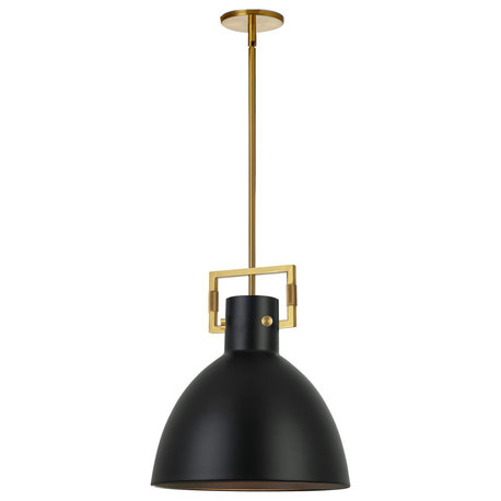 Liberty 1 Light Pendant, Matte Black and Aged Brass