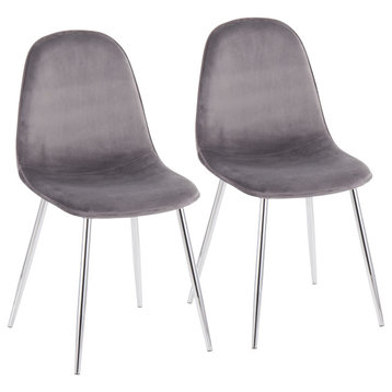 Pebble Chairs, Set of 2, Chrome, Grey Velvet