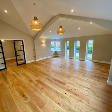 Open plan living room with feature vaulted ceiling