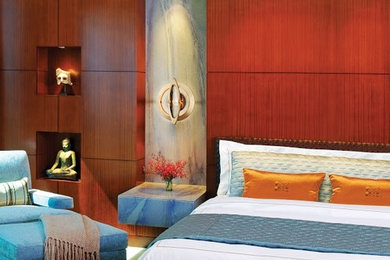 Bedroom - mid-sized contemporary master carpeted and beige floor bedroom idea in Denver with white walls