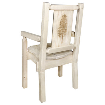 Homestead Captain's Chair With Laser Engraved Pine Tree, Clear Lacquer Finish, R