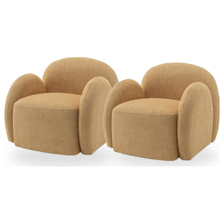 SEYNAR Modern Glam Boucle Upholstered Swivel Accent Armchair Set of 2, Yellow