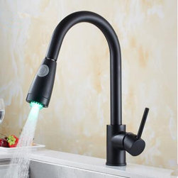 Antique Black Brass Mixer LED Spout Head Pull Out Kitchen Tap F0164B - Kitchen Faucets
