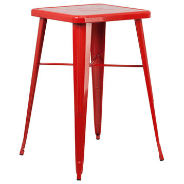 Flash Commercial Grade 23.75" Square Red Metal Bar Table