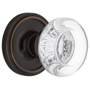 Classic Rosette Privacy Round Clear Crystal Glass Knob, Timeless Bronze