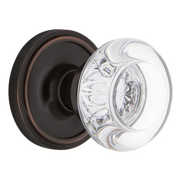 Classic Rosette Privacy Round Clear Crystal Glass Knob, Timeless Bronze