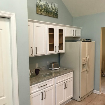 white cabinet refacing----granite