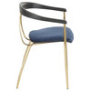 Vanessa Contemporary Chair, Gold Metal/Blue Velvet, Black Wood Accent, Set of 2