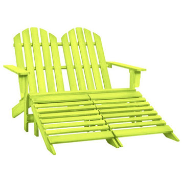 vidaXL 2-Seater Patio Adirondack Chair with Ottoman Seat Solid Wood Fir Green