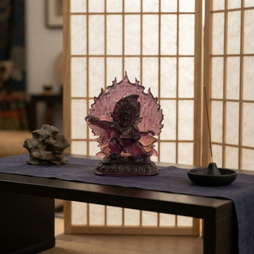 4" Amethyst Purple Crystal Glass Tibetan Guardian Deity Figure GB884S