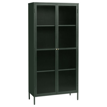 75" Contemporary Glass & Metal Display Cabinet in Green