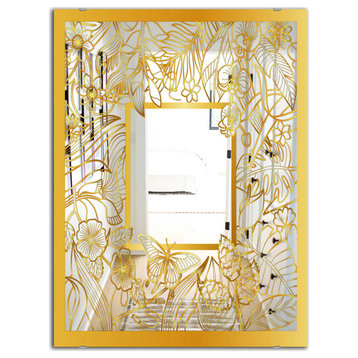 Designart Capital Gold Botanical Bliss 4 Glam Modern Accent Mirror, 28x40