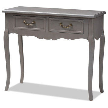Antique French Country Cottage Gray Finished Wood 2-Drawer Console Table
