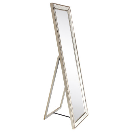Champagne Bead Beveled Rectangle Cheval, Floor Mirror,1"-Beveled Center 18"x64"