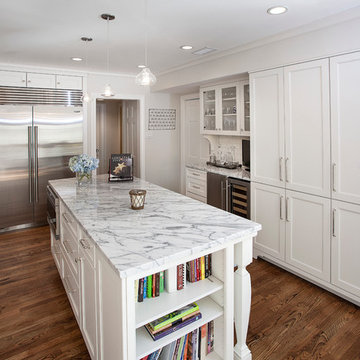 Large White Island with Open Shelves