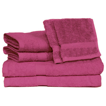 Deluxe 6-Piece Cotton Terry Bath Towel Set, Magenta