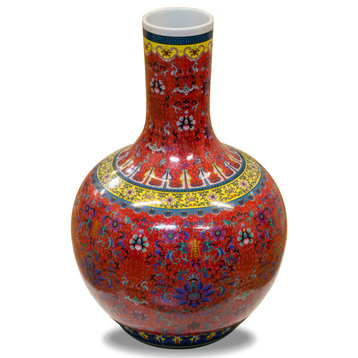 Red Imperial Chinese Porcelain Temple Vase, Without Stand