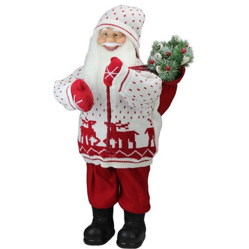 Retro Christmas Santa in Knit Deer Sweater, Sack of Pine Figure Decoration
