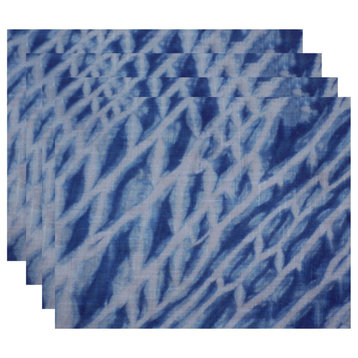 18"x14" Shibori Stripe, Geometric Print Placemat, Blue, Set of 4