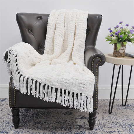 Cable Knitted Throw Blanket, Antique White, 50" X 60"