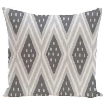 Ikat Diamond Dot Geometric Print Pillow, Steel Gray , 26"x26"