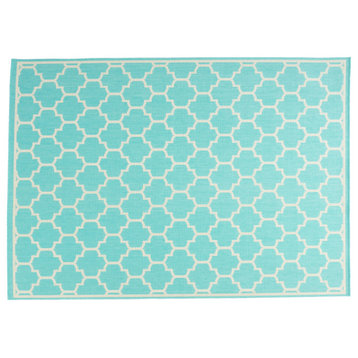 Eugene Outdoor Area Rug, Teal and Ivory, 5'3"x7'