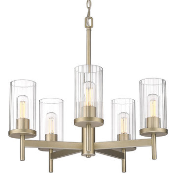 Winslett 5-Light Chandelier in White Gold with Ribbed Clear Glass