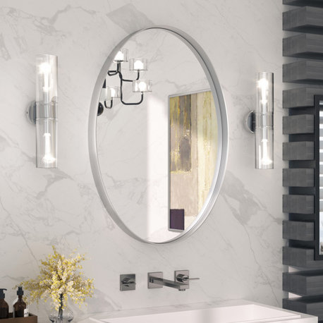 Oval Vanity Mirror for Bathroom, Metal Framed Wall Mirror, Silver, 24"x36"