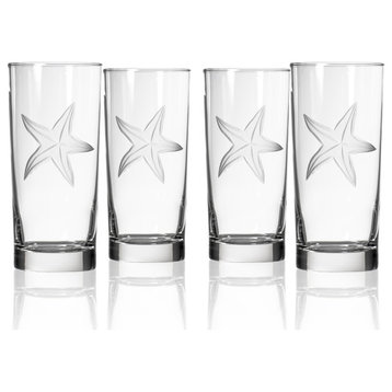 Starfish Highball Drinking Glass 15 Ounce, Set of 4