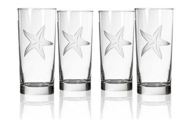 Starfish Highball Drinking Glass 15 Ounce, Set of 4